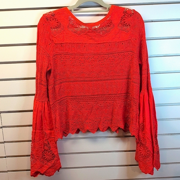 Free People Once Upon a Time Bell Sleeve Top knit lace detail size S NWOT - Picture 4 of 10